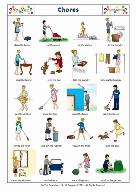 Chores Flashcards For Children 家务 Teaching Young Children Chores