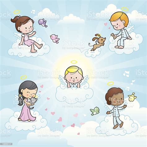 Happy Angel Kids In Heaven Stock Vector Art And More Images
