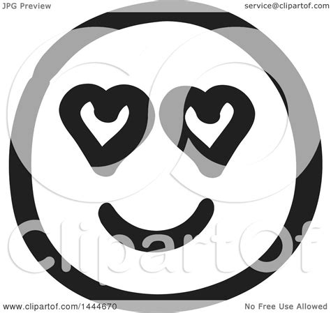 Clipart Of A Black And White Love Struck Smiley Emoticon