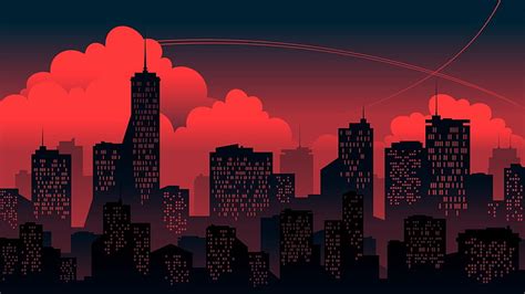 Free Download Hd Wallpaper Sunset Red Clouds Minimalism The City
