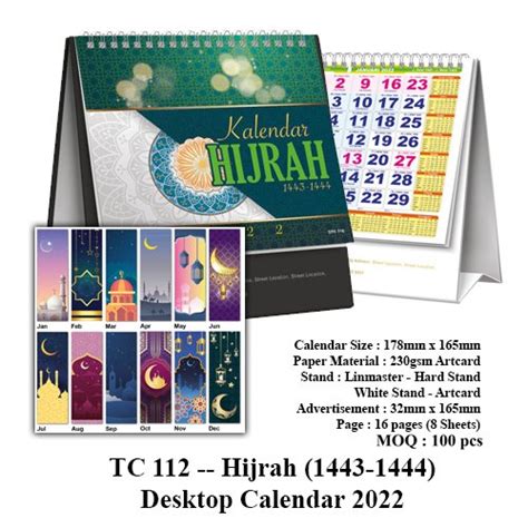 Tc 112 Hijrah 1443 1444 Desktop Calendar 2022 Twinlink Services