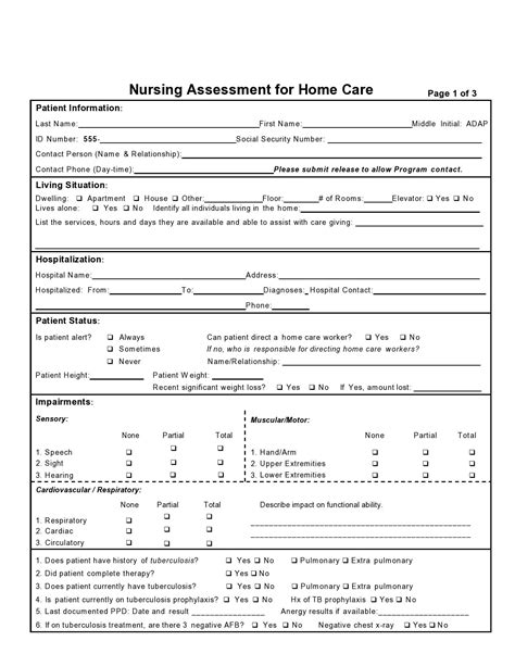 Printable Nursing Assessment Forms Examples