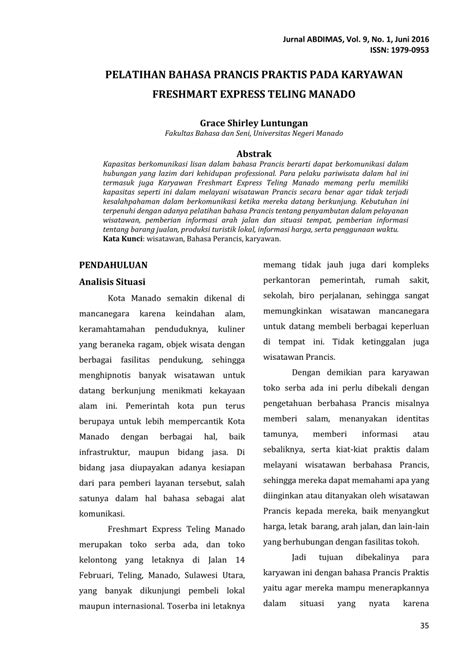 (PDF) PELATIHAN BAHASA PRANCIS PRAKTIS PADA KARYAWAN FRESHMART EXPRESS TELING MANADO