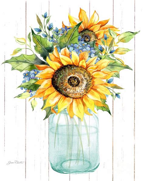 Sunflowers In Mason Jar By Jean Plout Sunflower Canvas Paintings