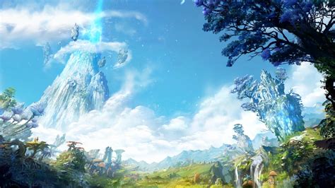 White Cloudy Sky Landscape Fantasy Art Aion Online Hd Wallpaper