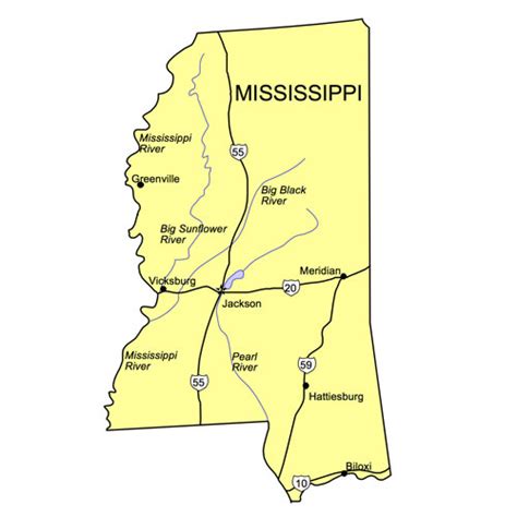 Mississippi Us State Powerpoint Map Highways Waterways Capital And
