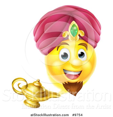 Vector Illustration Of A Smiley Emoji Emoticon Genie Emerging From A Lamp By Atstockillustration