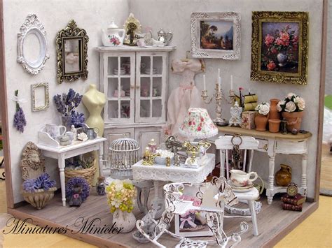 Miniature Dollhouse Parisian Antique Shop Shabby Chic Style Room Box