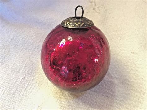 Vintage Heavy Kugel Christmas Ornament Crackle Mercury Glass 3 Deep Red 1902818312
