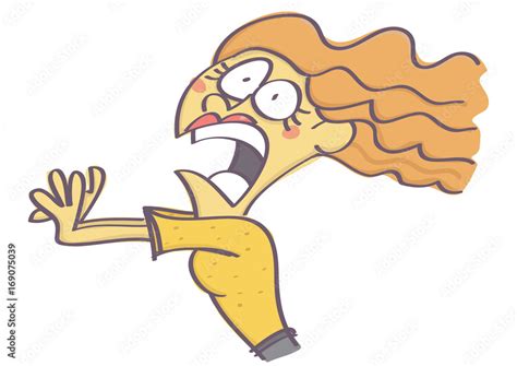 Funny Vector Cartoon Of Woman Running Away In Fear And Panic Isolated