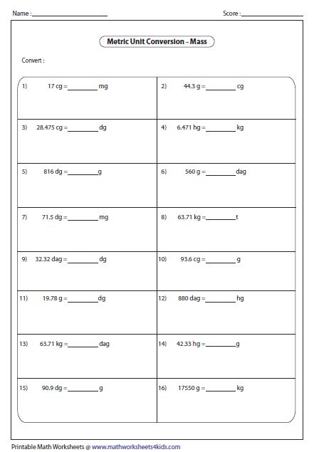 Conversion Worksheet With Answers