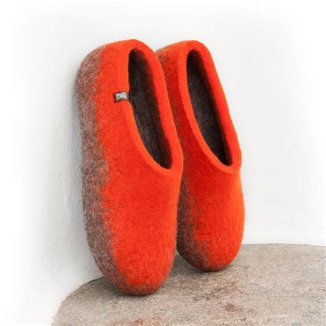 Orange Slippers Made Of Felted Wool Womens Wool Clogs Warm Etsy