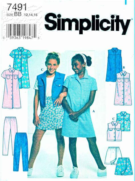 Simplicity Sewing Pattern 7491 Girls Size 12 14 16 Button Front Dress