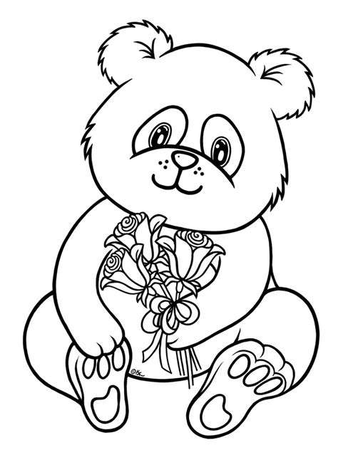 Get This Cute Baby Panda Bear Holding Flowers Coloring Page