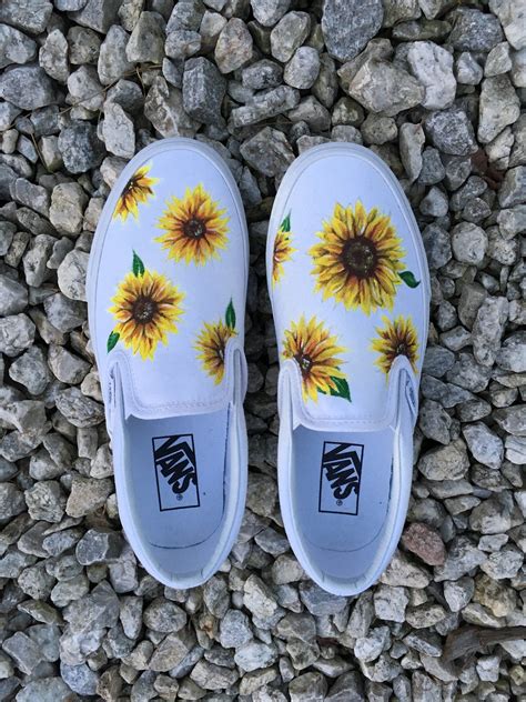 Custom Hand Painted Sunflower Vans Slip On Shoes Vans Slip On Shoes