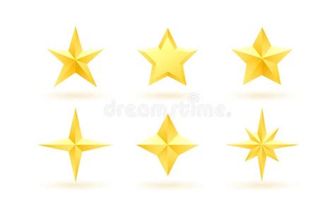 Set Of Gold Realistic Metallic Stars On A White Background Stock