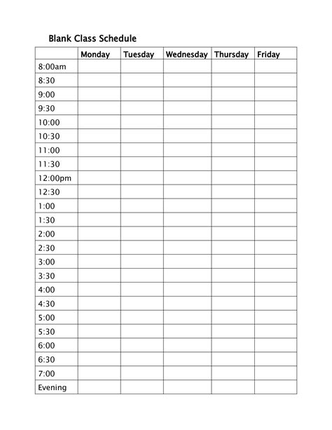 4 Best Images Of Printable Class Schedule Weekly Class Schedule