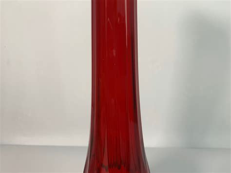 Vintage Viking Budvase Ruby Tall Amberina Vase Red Yellow Stretched Swung Pulled Glass Mid