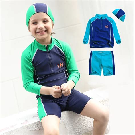 1 16y Children Swimwear Sport 2 Piece Rash Guard Bathing Suit Long