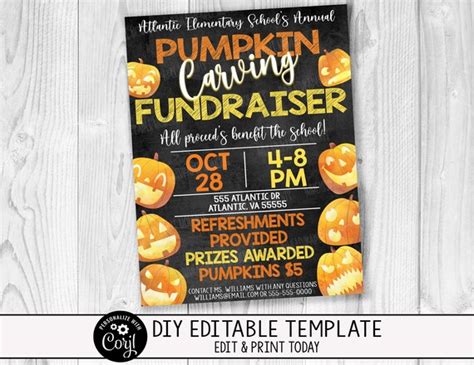 Editable Fall Halloween Fundraiser Pumpkin Carving Flyer Invitation