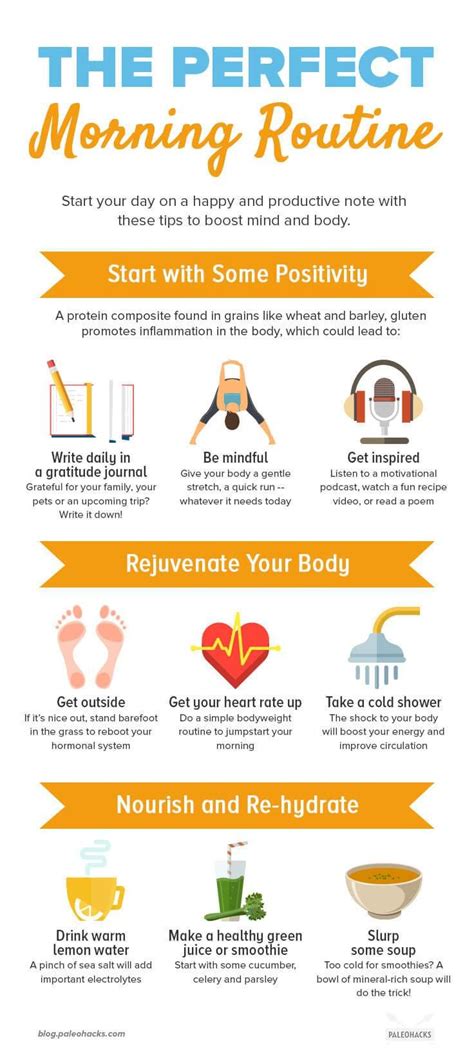 Wellness tips for a healthy routine from morning to night follow this daily schedule and you'll be on your way to more effective exercise, a healthier diet and better sleep. The Perfect Morning Routine: This simple chart offers up ...