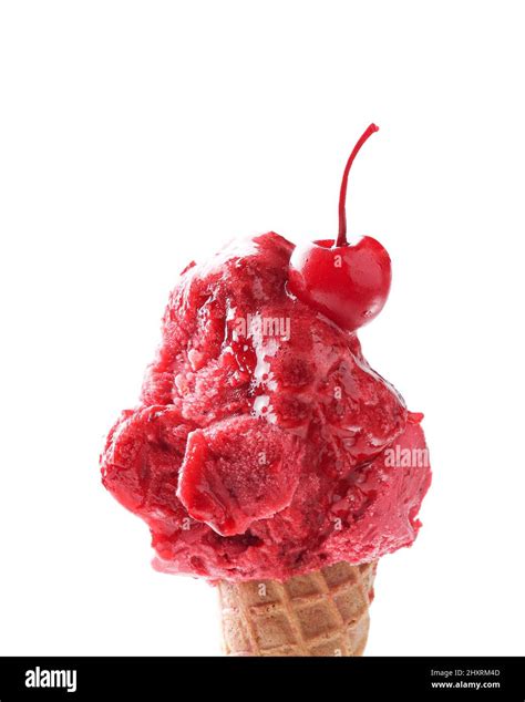 Red Cherry Ice Cream Waffle Cone With Cherry Stock Photo Alamy
