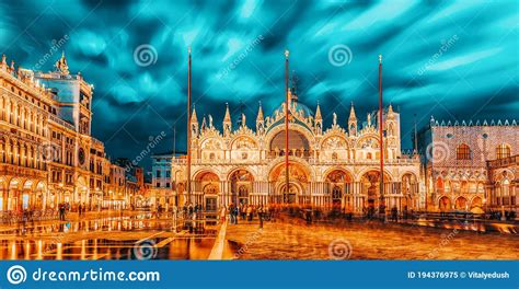 Square Of The Holy Mark Piazza San Marco And St Mark`s Cathedral Basilica Di San Marco At The