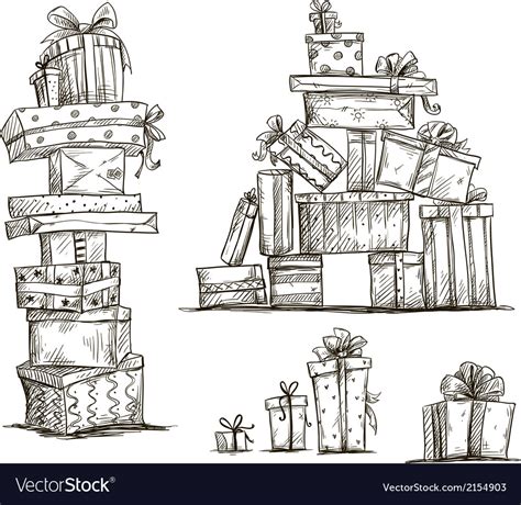 Christmas gift boxes hand drawing Royalty Free Vector Image