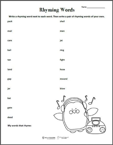 Free Printable Rhyming Words Worksheet Weareteachers