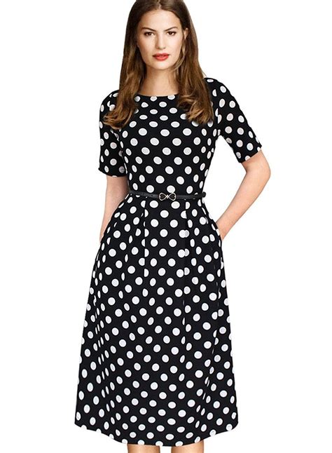 Customized Womens Vintage Spring Summer Polka Dot Wear To Work Casual A Line Dress