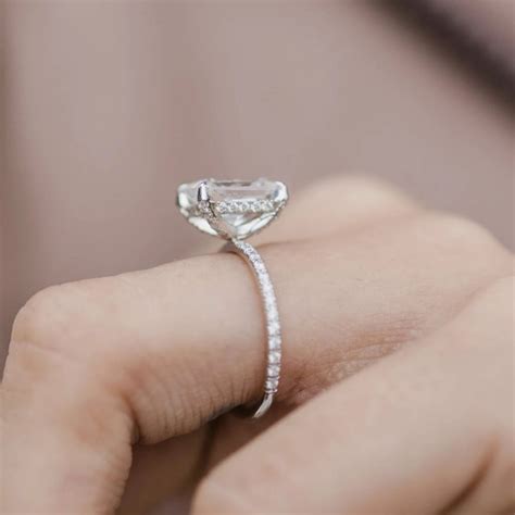 Buy Radiant Moissanite Hidden Halo Engagement Ring Set White Gold