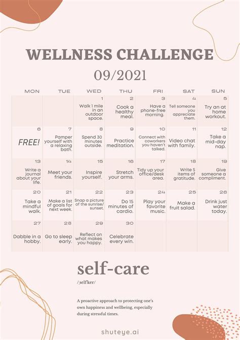 30 Day Wellness Challenge Calendar Ideas Free And Effective Shuteye