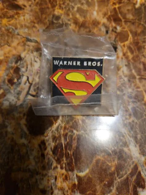 Vtg Warner Bros Superman Shield Logo Pinback Lapel Hat Pin Dc Comics