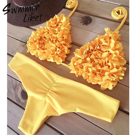 Halter Yellow Swimwear Women 2019 New Summer Swim Suit Ruffled Bikini