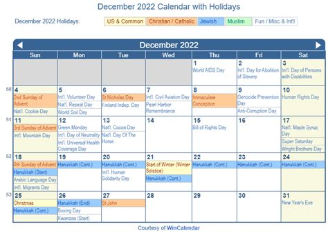 November And December 2022 Calendar With Holidays December 2022 Calendar