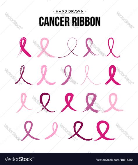 Breast Cancer Ribbon Set In Hand Drawn Style Vector Image