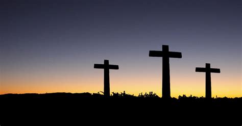 Landscape View Of 3 Cross Standing During Sunset · Free Stock Photo