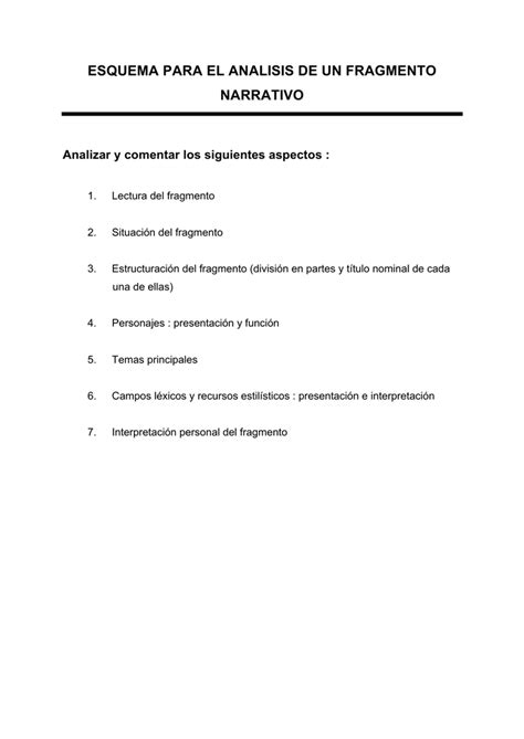 Esquema Para El Analisis De Un Fragmento Narrativo