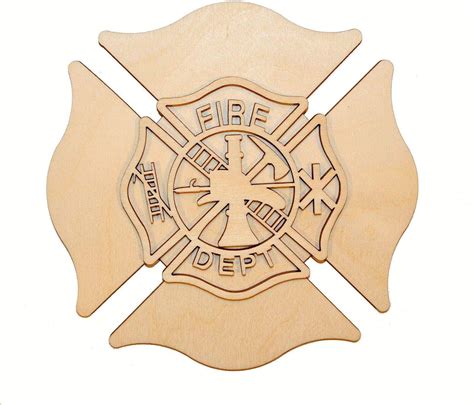 Fireman Maltese Cross Unfinished Wood Cutout Firefighter
