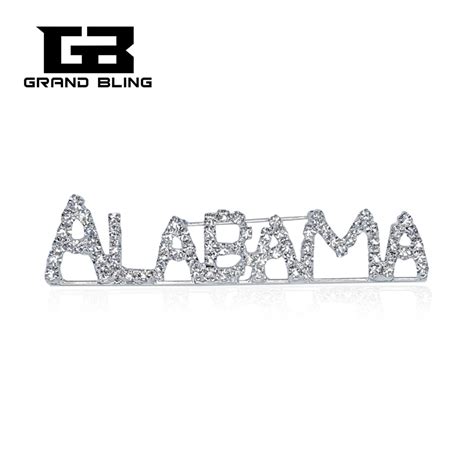 Usa States Theme T Bling Rhinestone Alabama State Word Pin Crystal