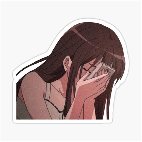 Sad Crying Anime Girl 90s Anime Aesthetic Sticker By Carmennho