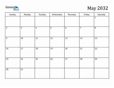 May 2032 Monthly Calendar Pdf Word Excel
