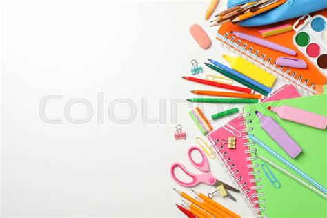 Different Stationary On White Stock Image Colourbox