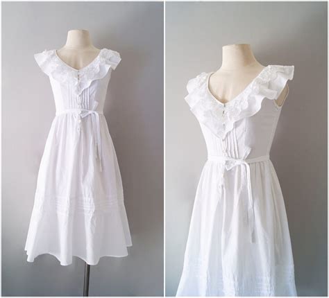 70s Dress White Cotton Sundress Moonglow Dress