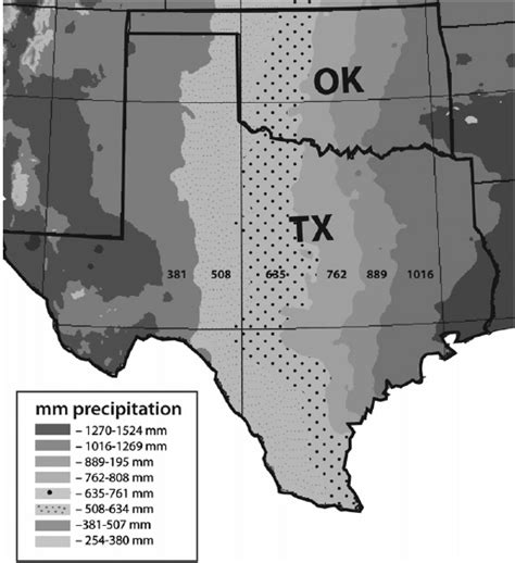 Precipitation Mm Map For Texas And Oklahoma Adapted From Download