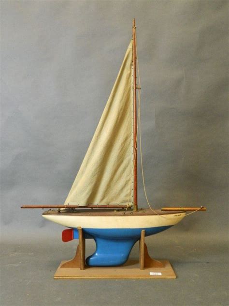 A Wooden Pond Yacht On Stand Mid C20th 23 Long 35 High Yacht