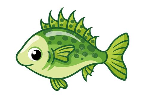 Cute Ruff Fish On A White Background In Cartoon Style Beautiful Green