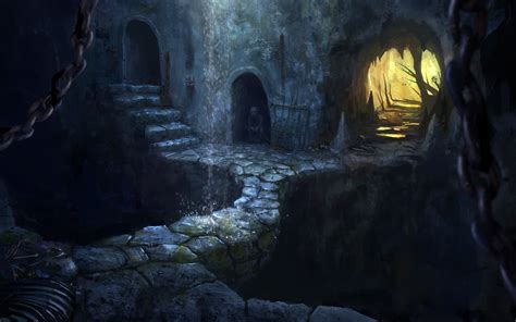 Kunstbild Fantasie Höhle Wasserfall Dunkelheit 2880x1800 Hd