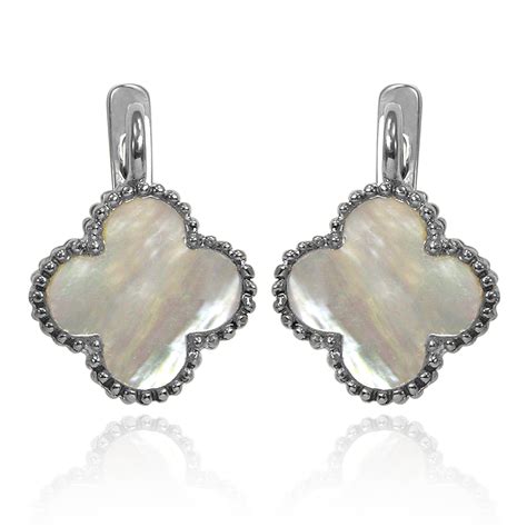 Anzor Jewelry 14k Solid White Gold Mother Of Pearl Russian Style Earrings