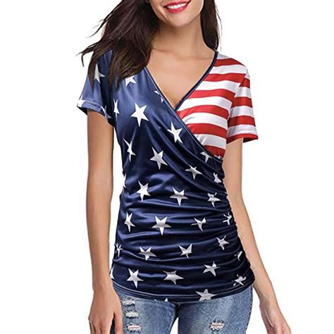 Feitong Women Independence Day 4th Of July Usa Flag Print T Shirt